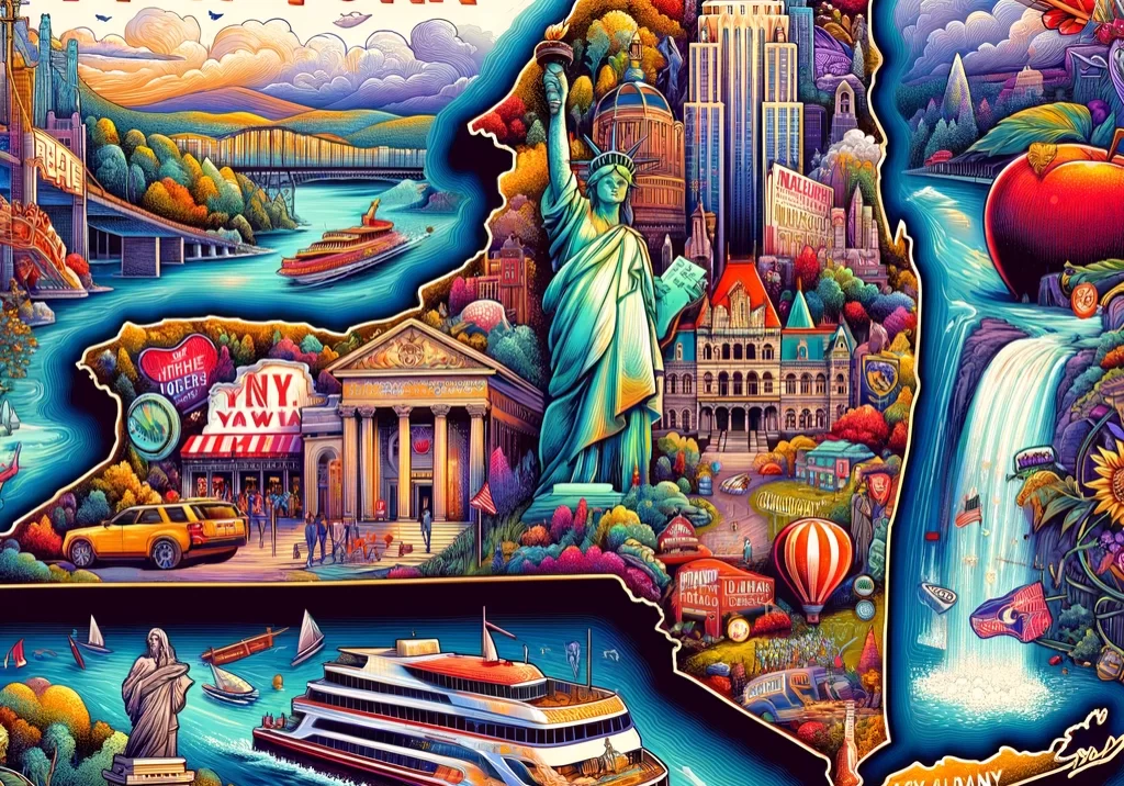 DALL·E 2024-03-03 20.37.44 - An illustrated map of Virginia, showcasing its rich historical significance and diverse landscapes. Feature the state capital, Richmond, with symbols