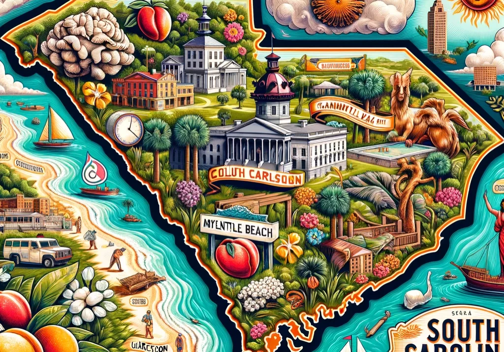 DALL·E 2024-03-03 19.46.12 - An illustrated map of Tennessee, emphasizing its rich musical heritage and natural landscapes. Feature the state capital, Nashville, with icons like a